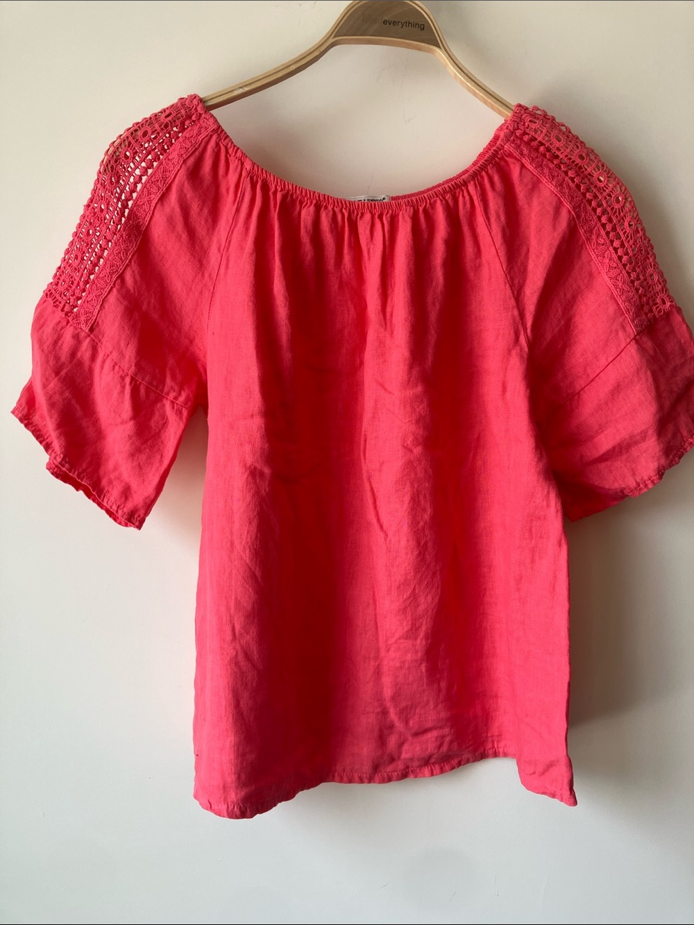 TERZO MILLENNIO Made in Italy 100% Linen Crochet-Trim Coral Blouse Size Small